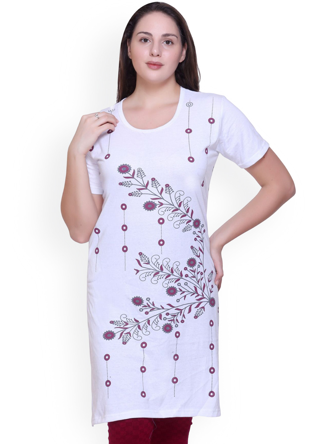 FIRST SLEEP Printed Oversized Pure Cotton Long T-shirts