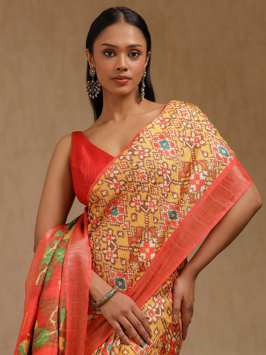 Soch Ethnic Motifs Printed Pochampally Saree