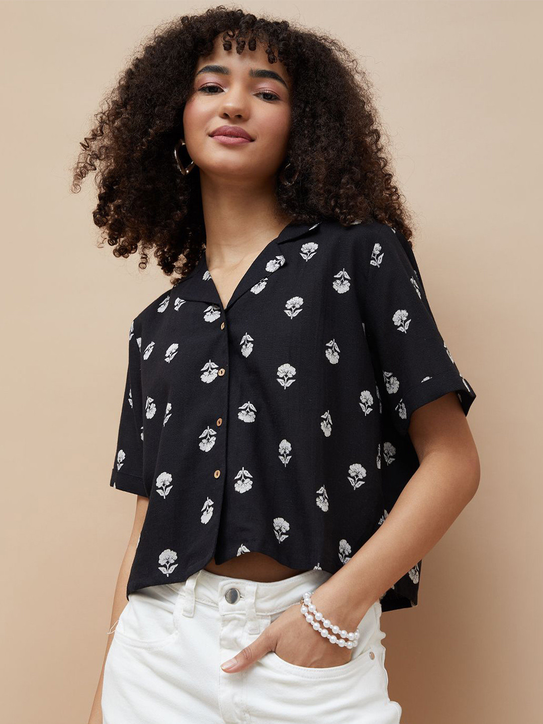 Colour Me by Melange Women Floral Printed Cuban Collar Casual Shirt