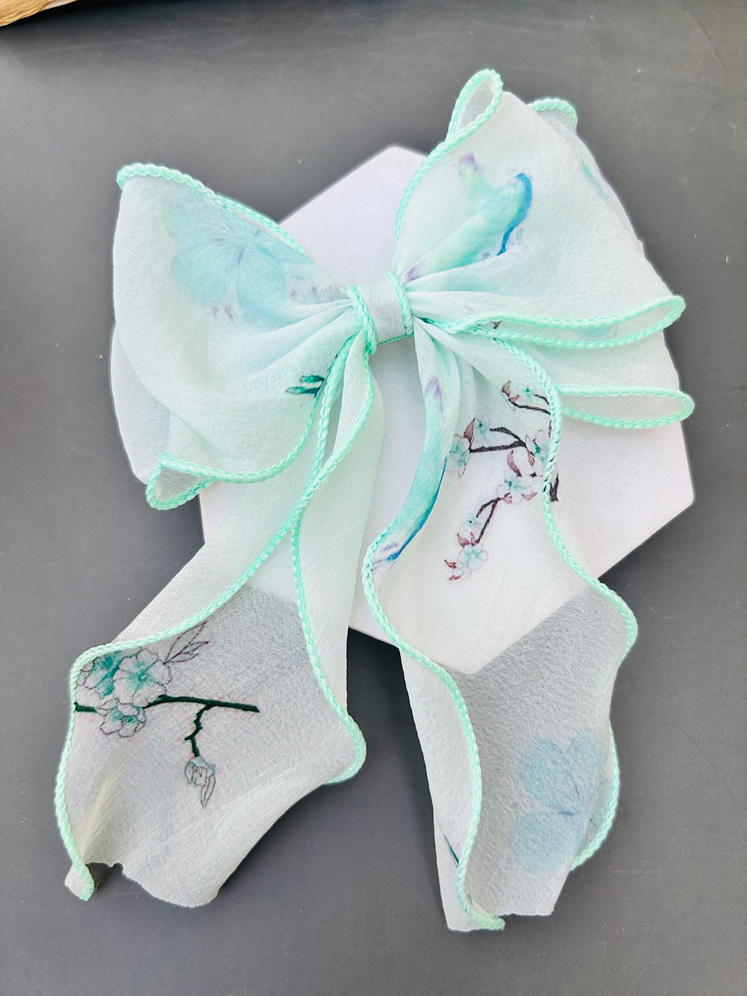 Radhya Accessories Women Sheer Blossom Turquoise Hair Bow Clip