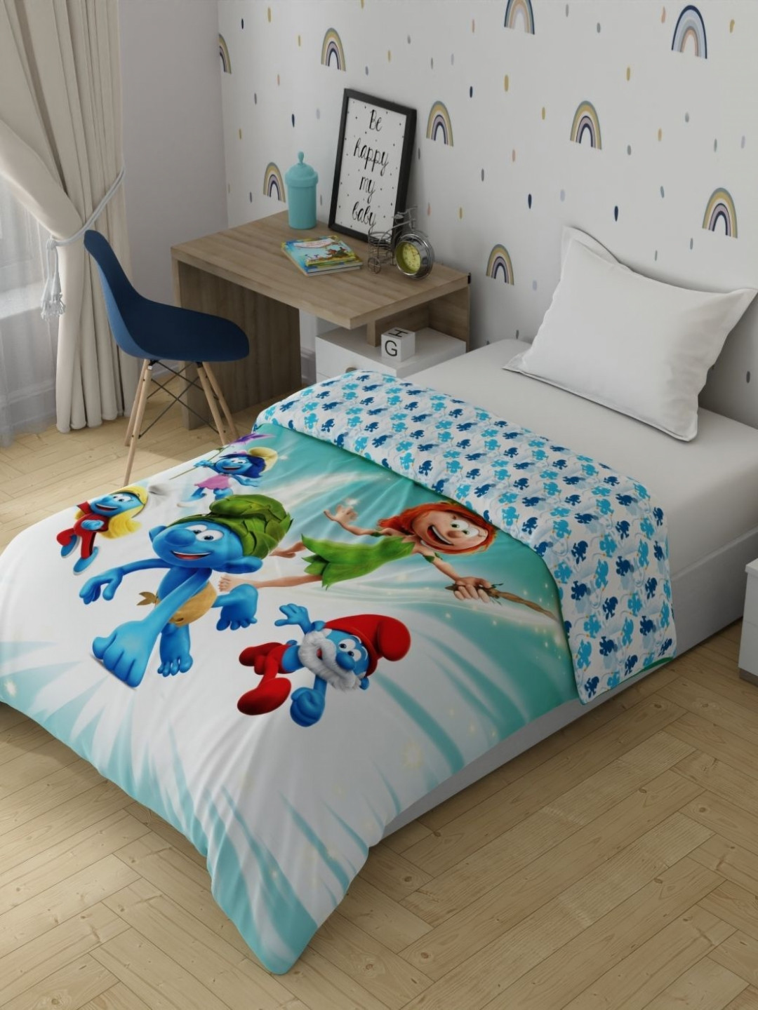 Portico License The Smurf Printed AC Room Cotton Microfibre 120 GSM Single Bed Comforter