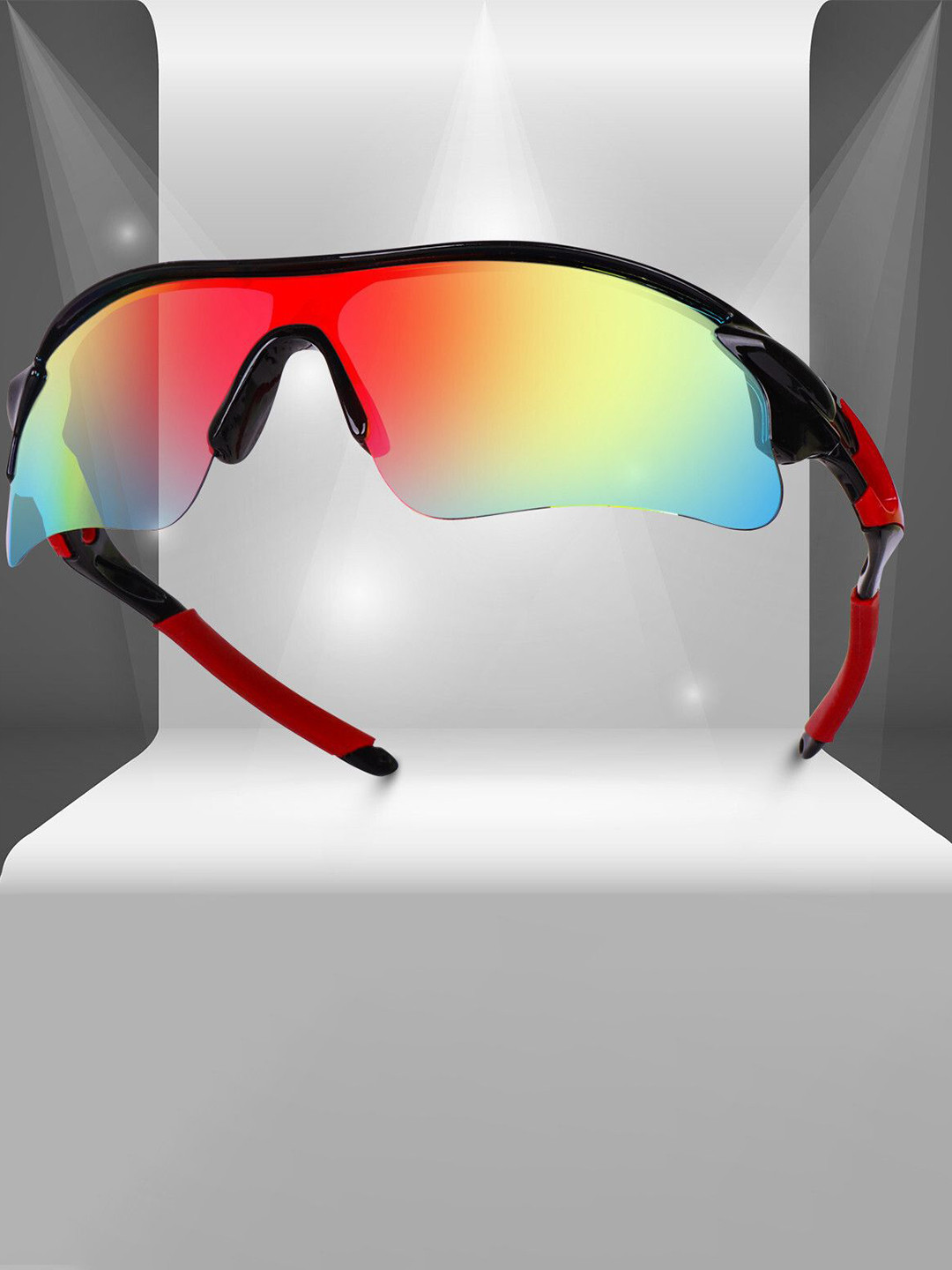 LEGEND EYEWEAR Unisex Mirrored Lens & Black Shield Sunglasses with