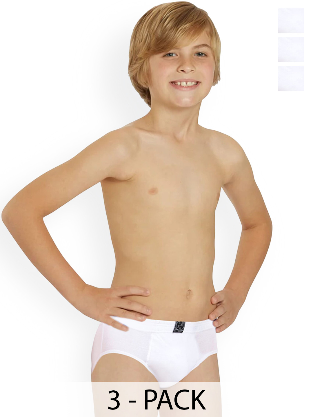 inner element Boys Pack Of 3 Breathable Pure Cotton Basic Briefs WHITE_BRIEF_PK3