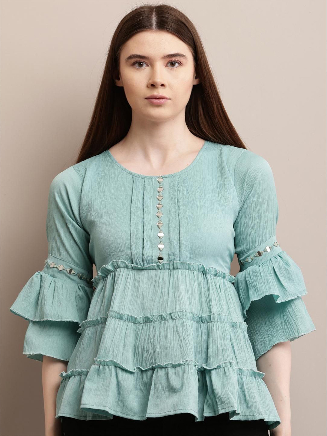 69 FASHION STREET Women Solid Ruffles Georgette Peplum Top