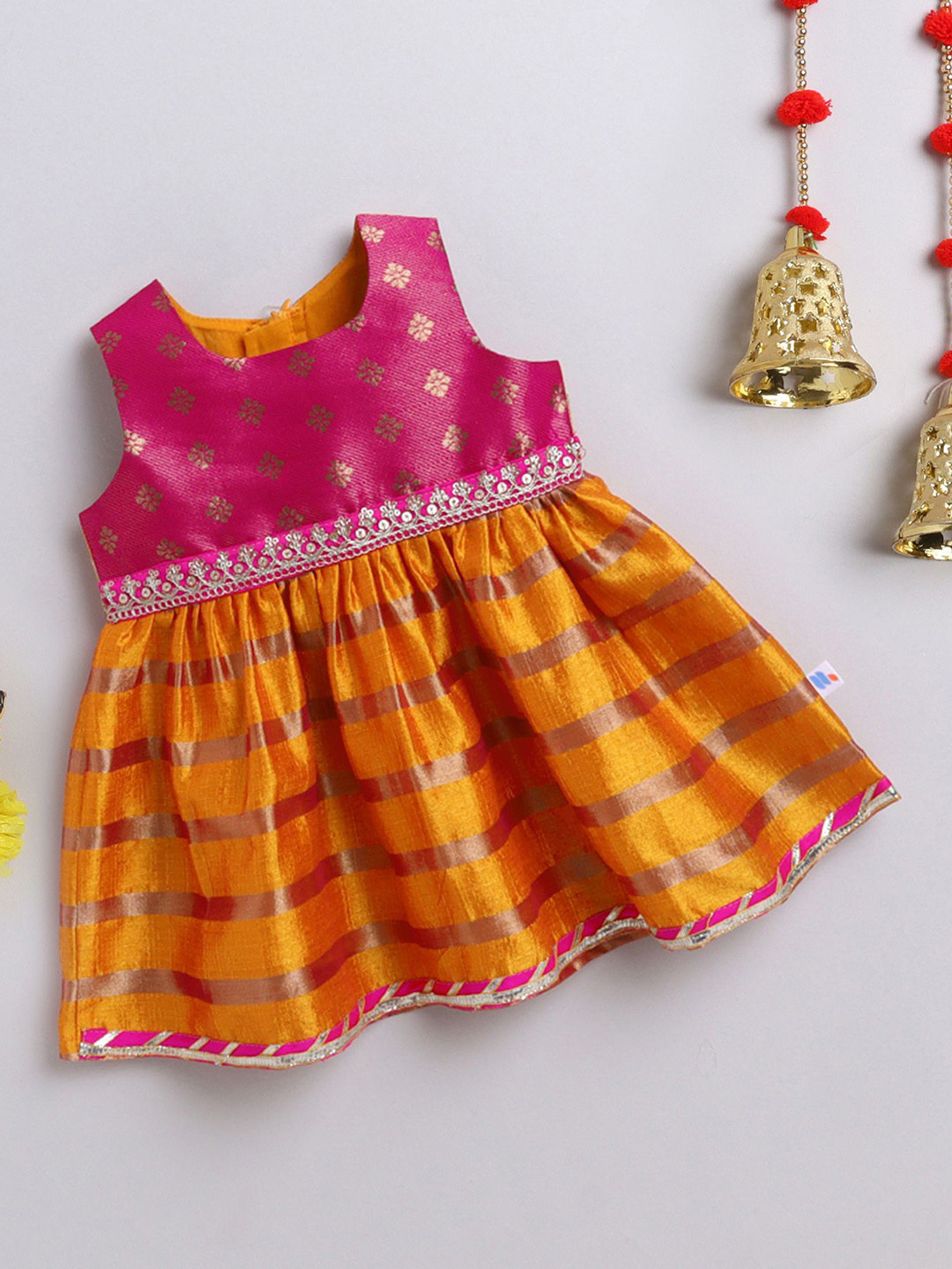 MANY FROCKS & Infant Girls Embellished Fit & Flared Ethnic Dress