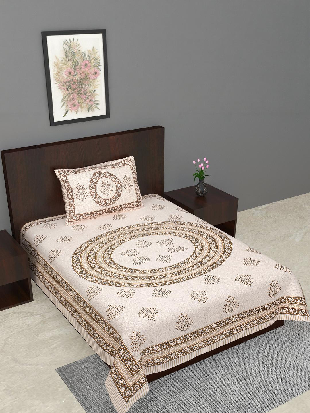 Salgia Jaipuri Printed Single Bedsheet with Pillow Covers