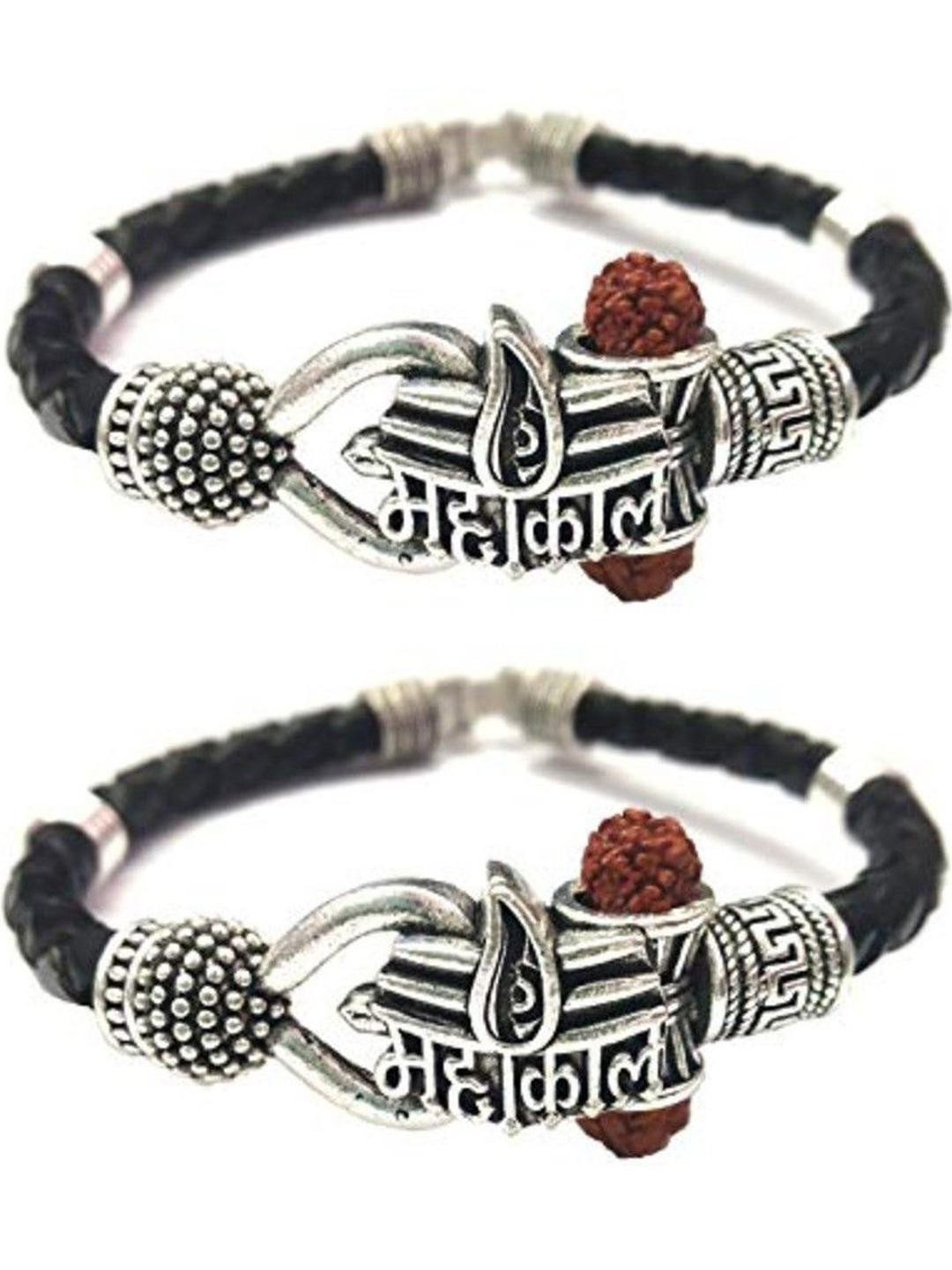 Divine souvenirs Unisex Set Of 2 Silver-Plated Leather Wraparound Bracelets