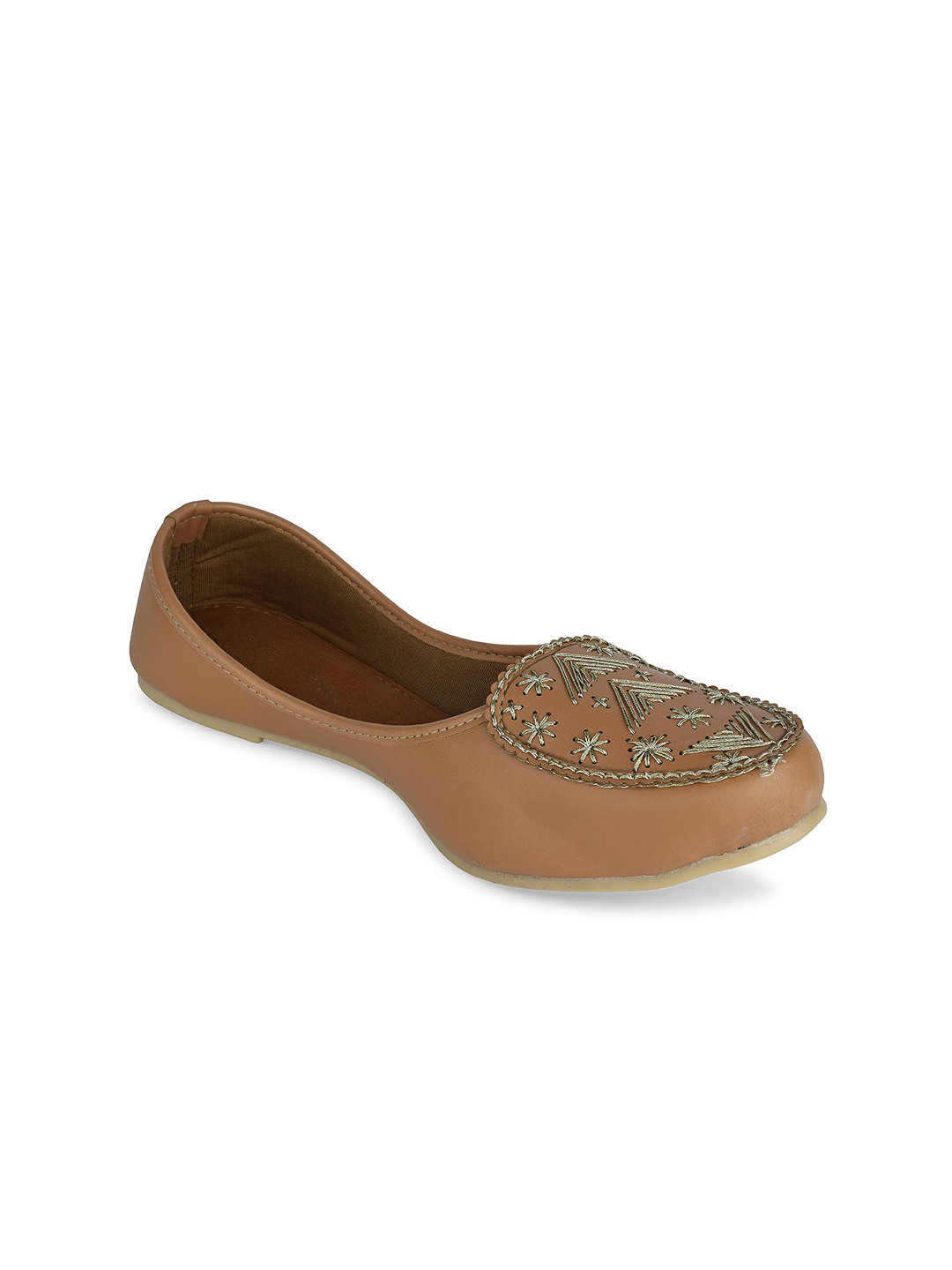 Hulya Women Woven Design Embellished Round Toe Mojaris Flats