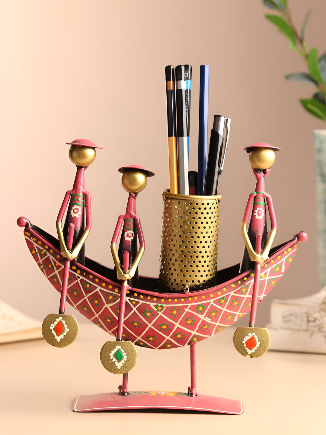 HABERE INDIA Pink Curio Stationery Holder Showpiece