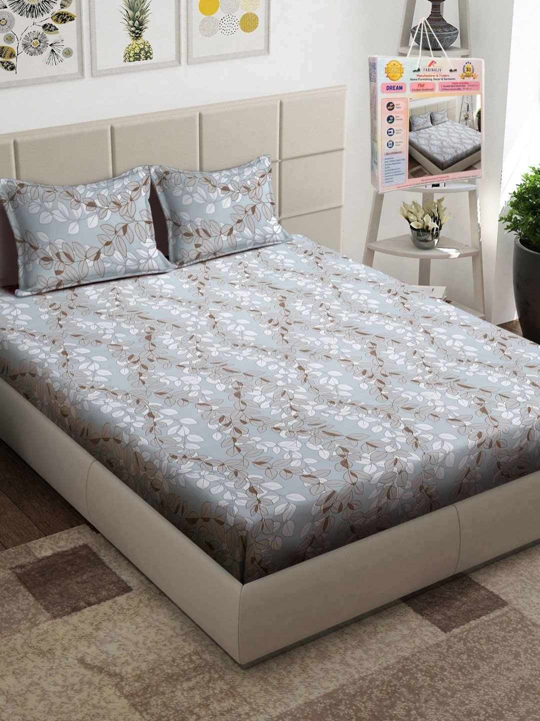 FABINALIV Multicoloured & White Floral Printed 300 TC King Bedsheet Set 2.50 m x 2.25 m