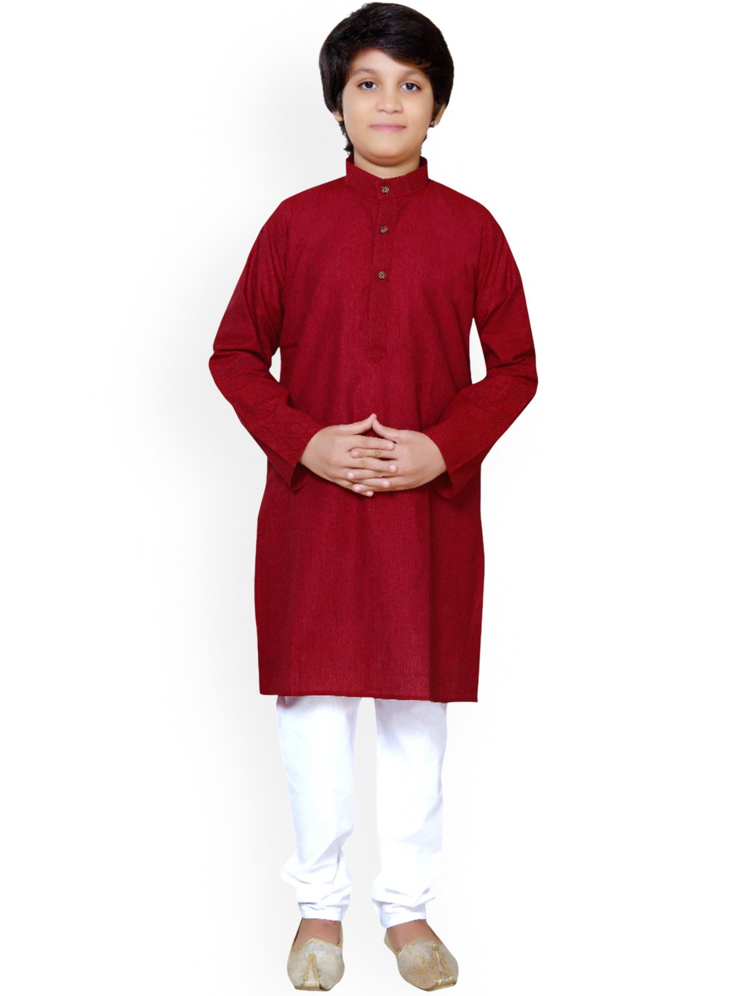 Baba & Baby Boys  Band Collar Pure Cotton Straight Kurta With Churidar