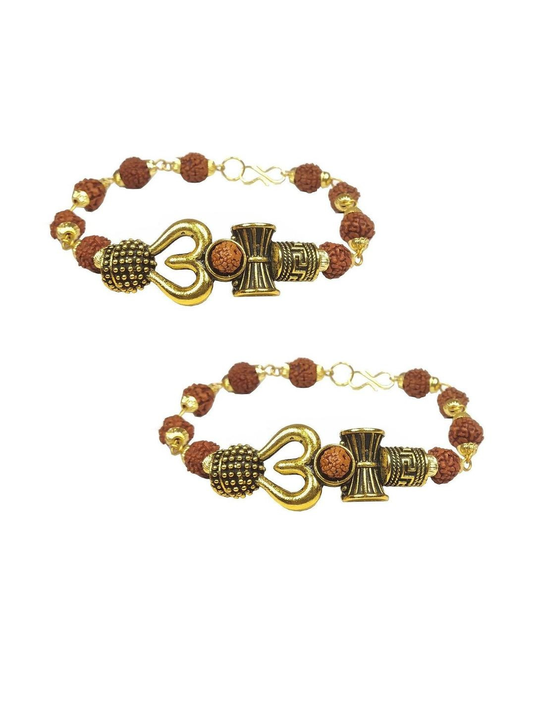 Divine souvenirs  Set Of 2 Unisex Gold Plated Artificial Beaded Wraparound Bracelets