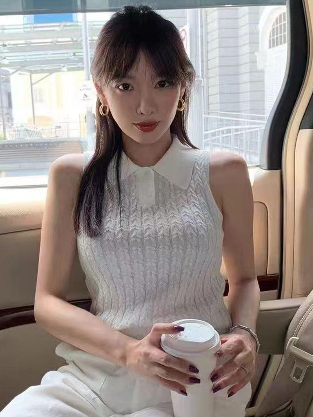 StyleCast x Revolte Women White Sleeveless Shirt Collar Top