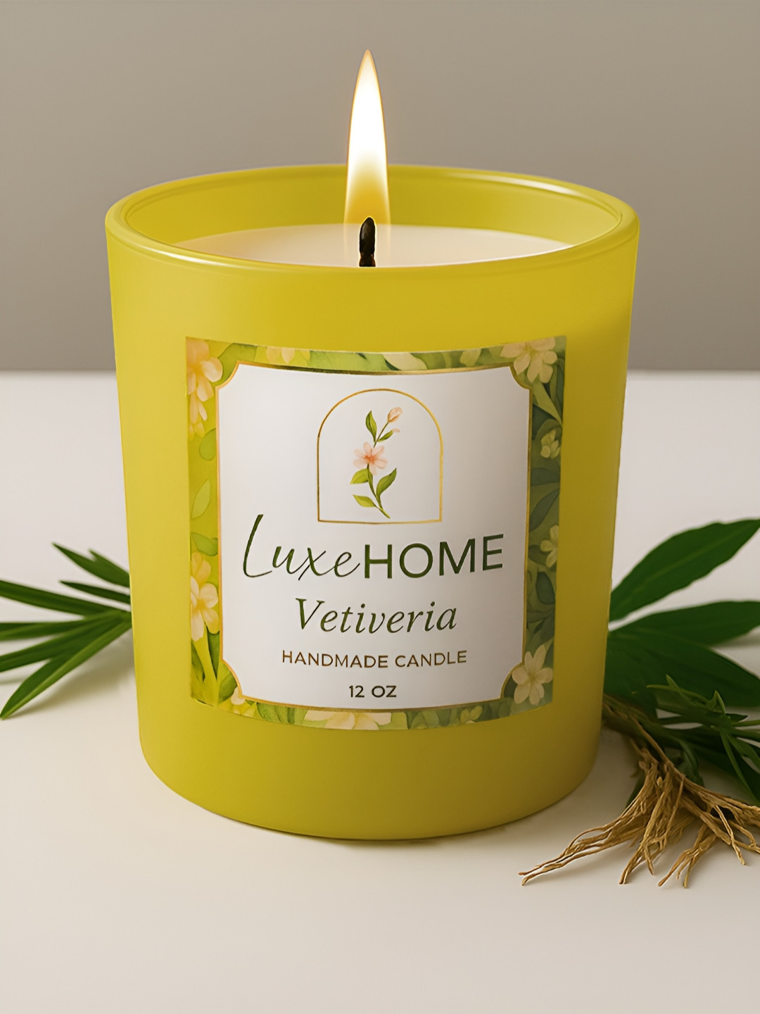 LUXEHOME INTERNATIONAL Lx Vetiveria Scented 1 Wick Solid Geometric Regular Jar Candles