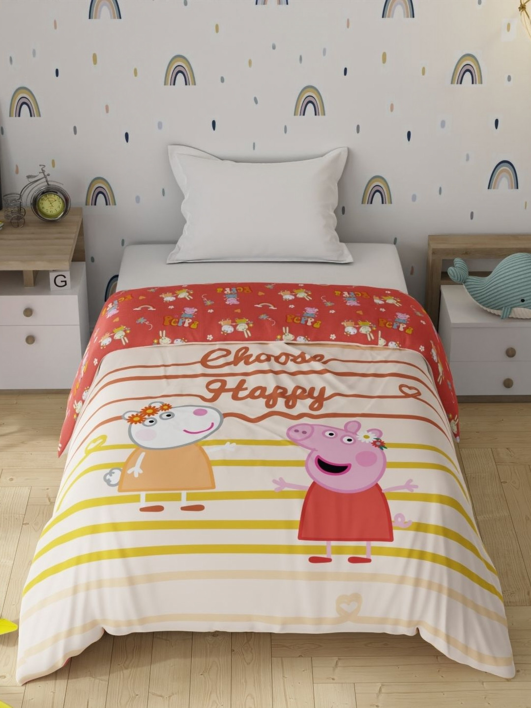 Portico License Peppa Pig Printed AC Room Cotton Microfibre 120 GSM Single Bed Comforter