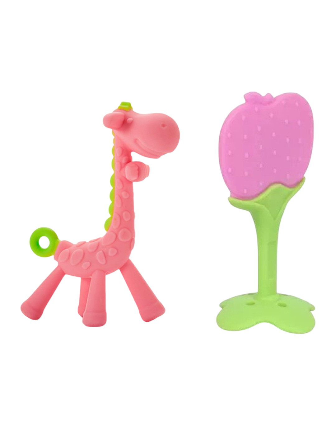 Kritiu 2-Pcs Pink & Green  Giraffe & Fruit Shape BabyTeether