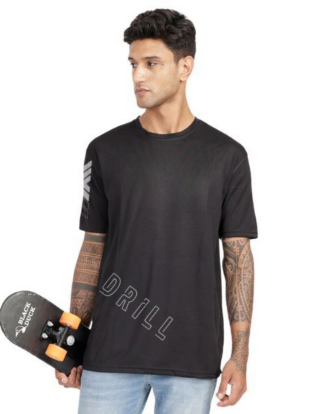 Black Graphic Regular Fit Round Neck T-shirt