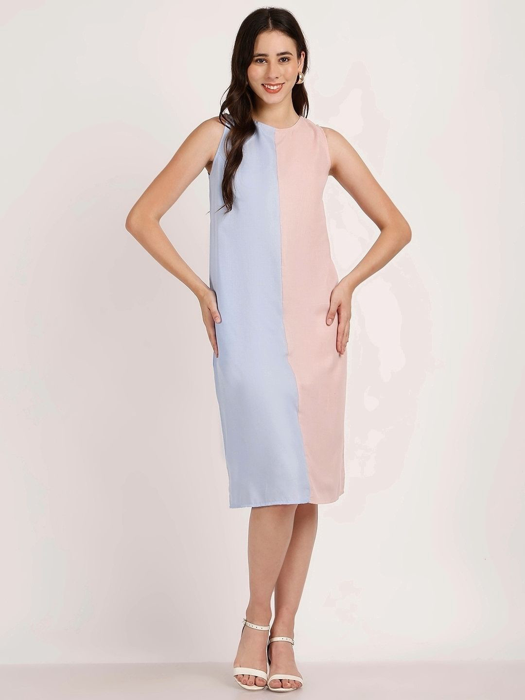 Aoba Women Blue & Pink Linen Dress