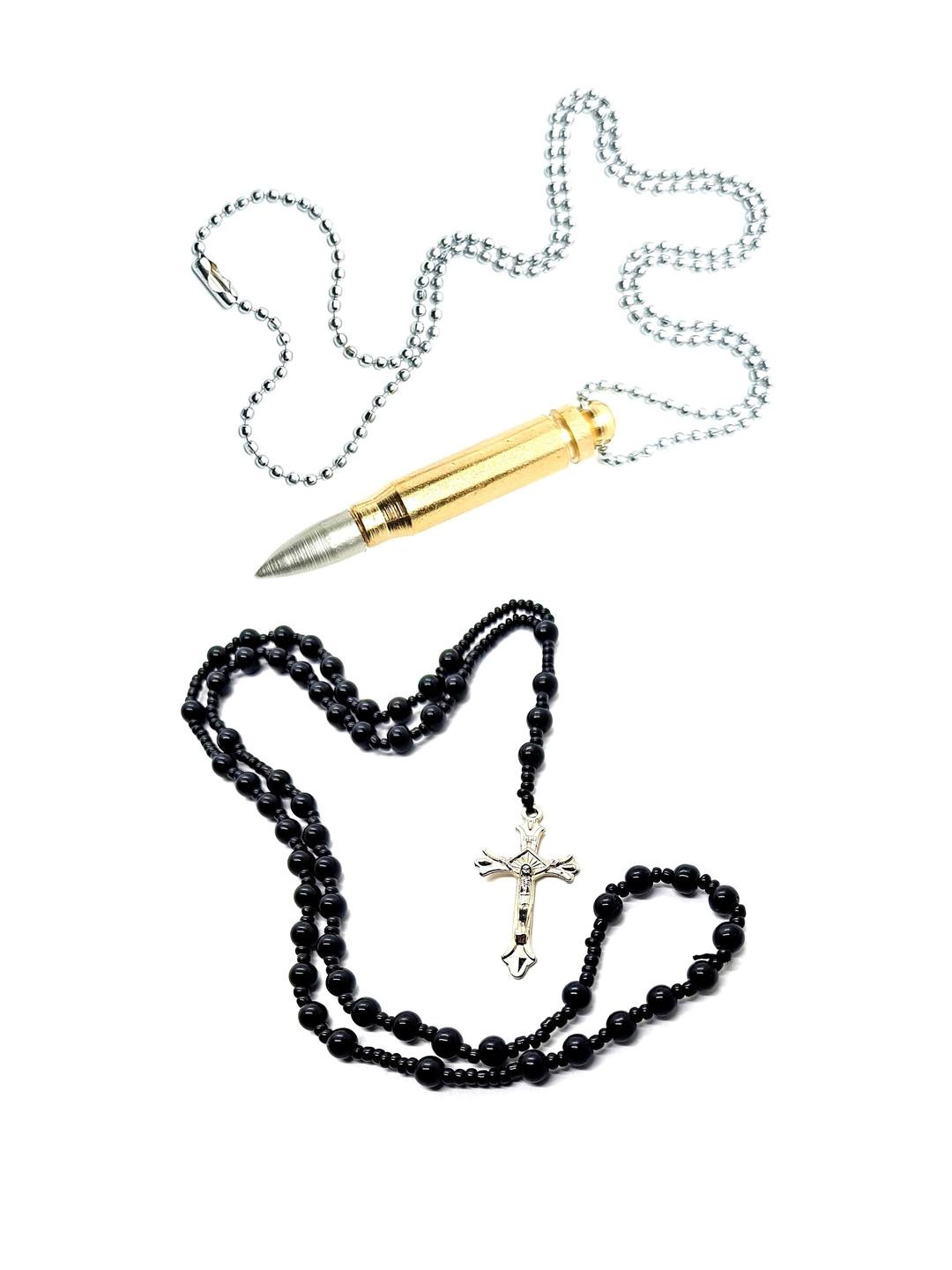 Dynamic Retail Global Men Rosary and Bullet Pendant Chain - Set of 2