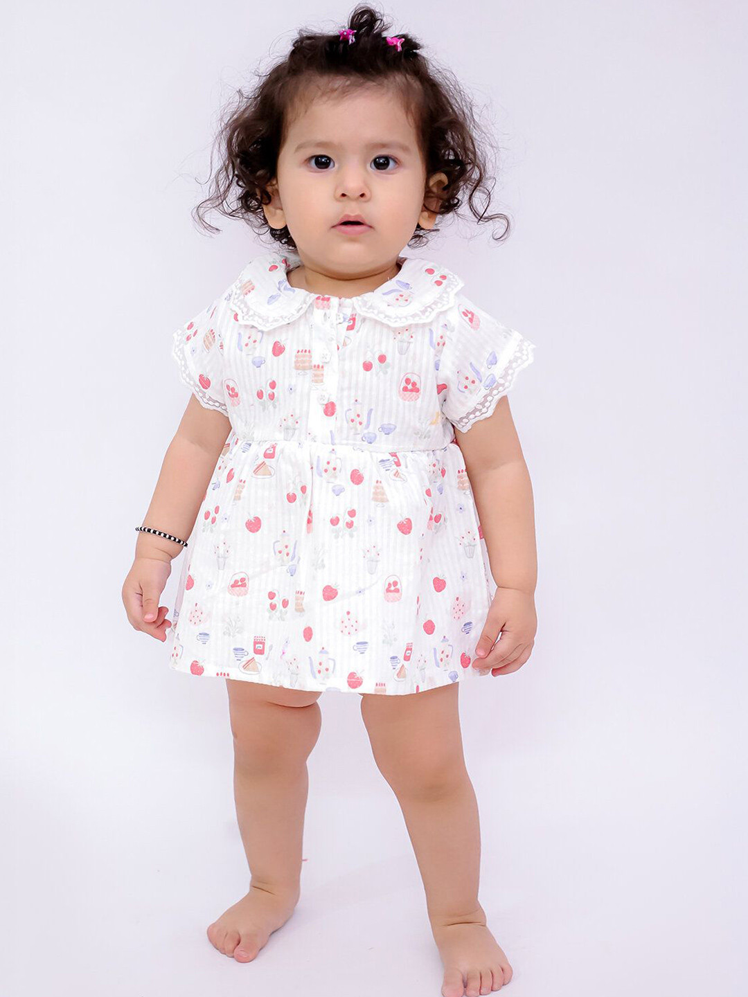 LITTLE GINNIE Girl's Graphic Printed Peter Pan Collar Cotton Fit & Flare Dress