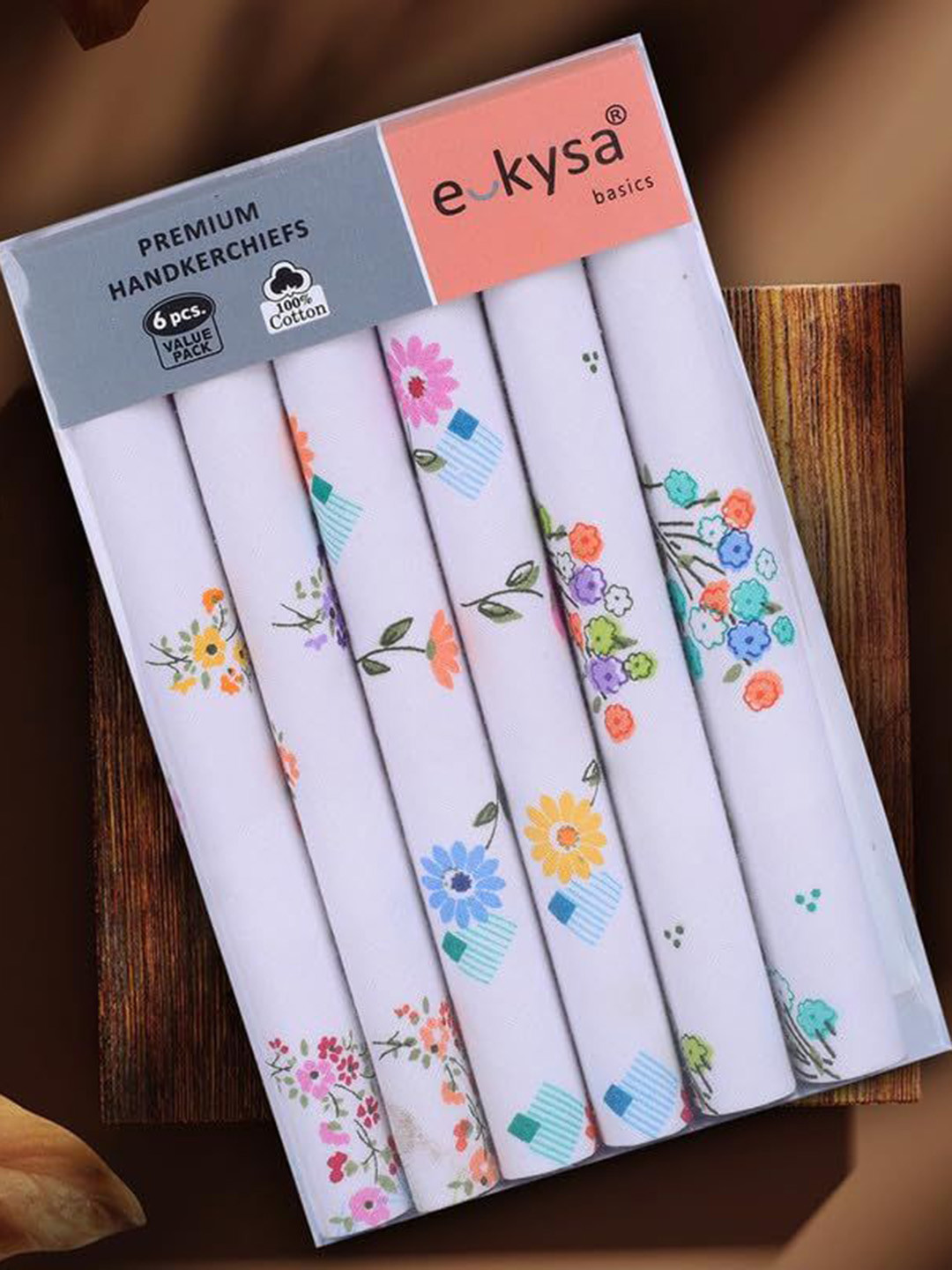 e kysa Women Pack Of 6 Printed Cotton Handkerchiefs