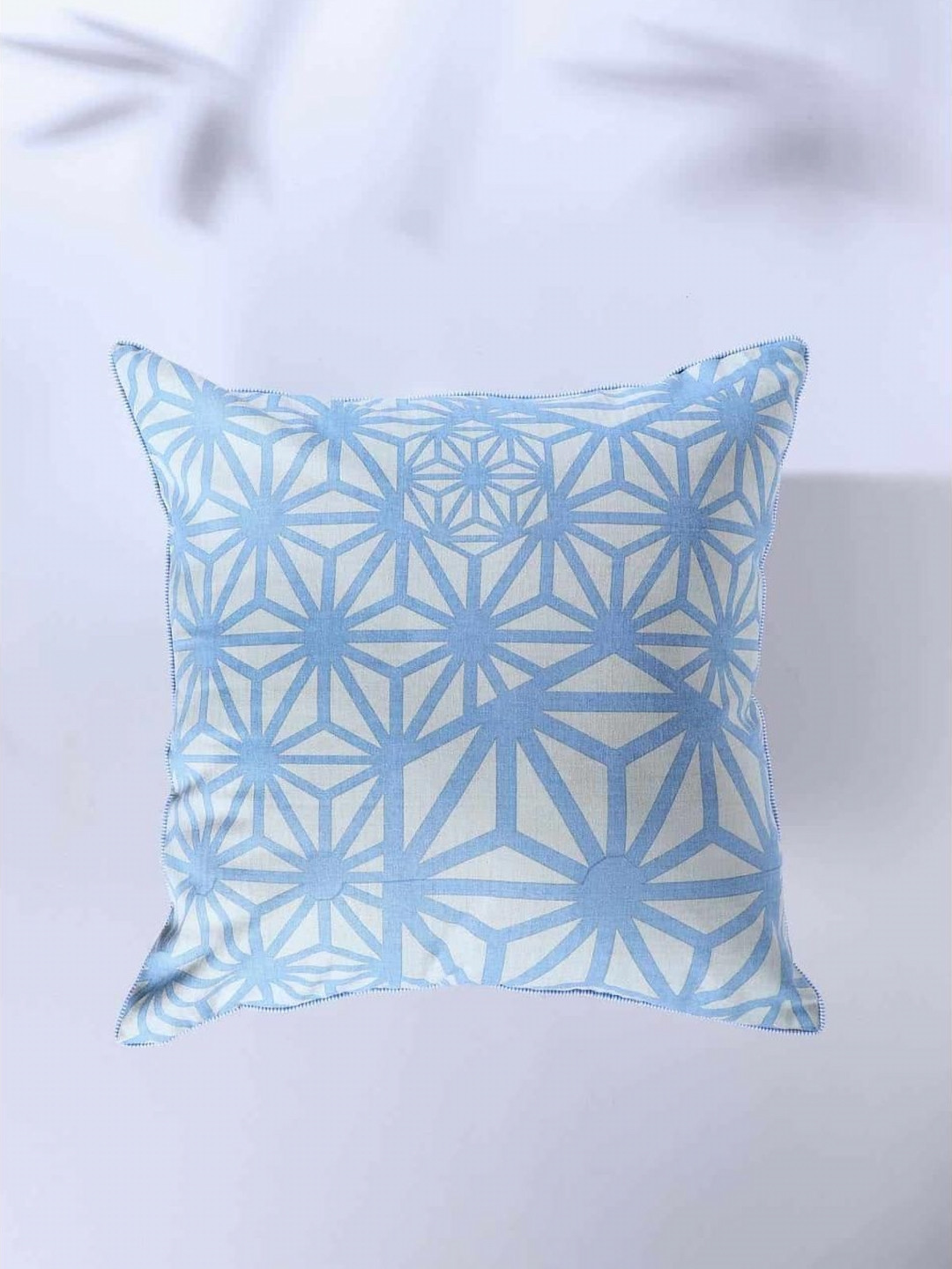 FREEDOM TREE Kiwach Herringbone Grey & Blue Printed Cotton Square Cushion Cover