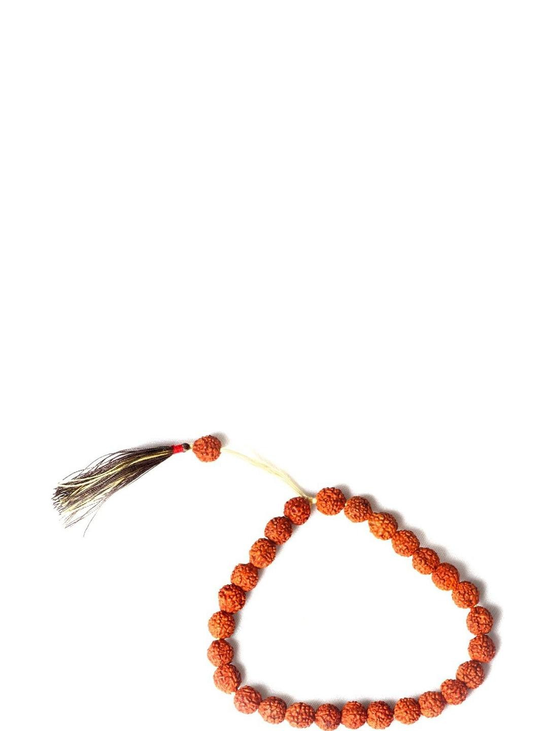 Divine souvenirs Unisex Wooden 5 Mukhi Rudhraksha Beaded Elasticated Bracelet