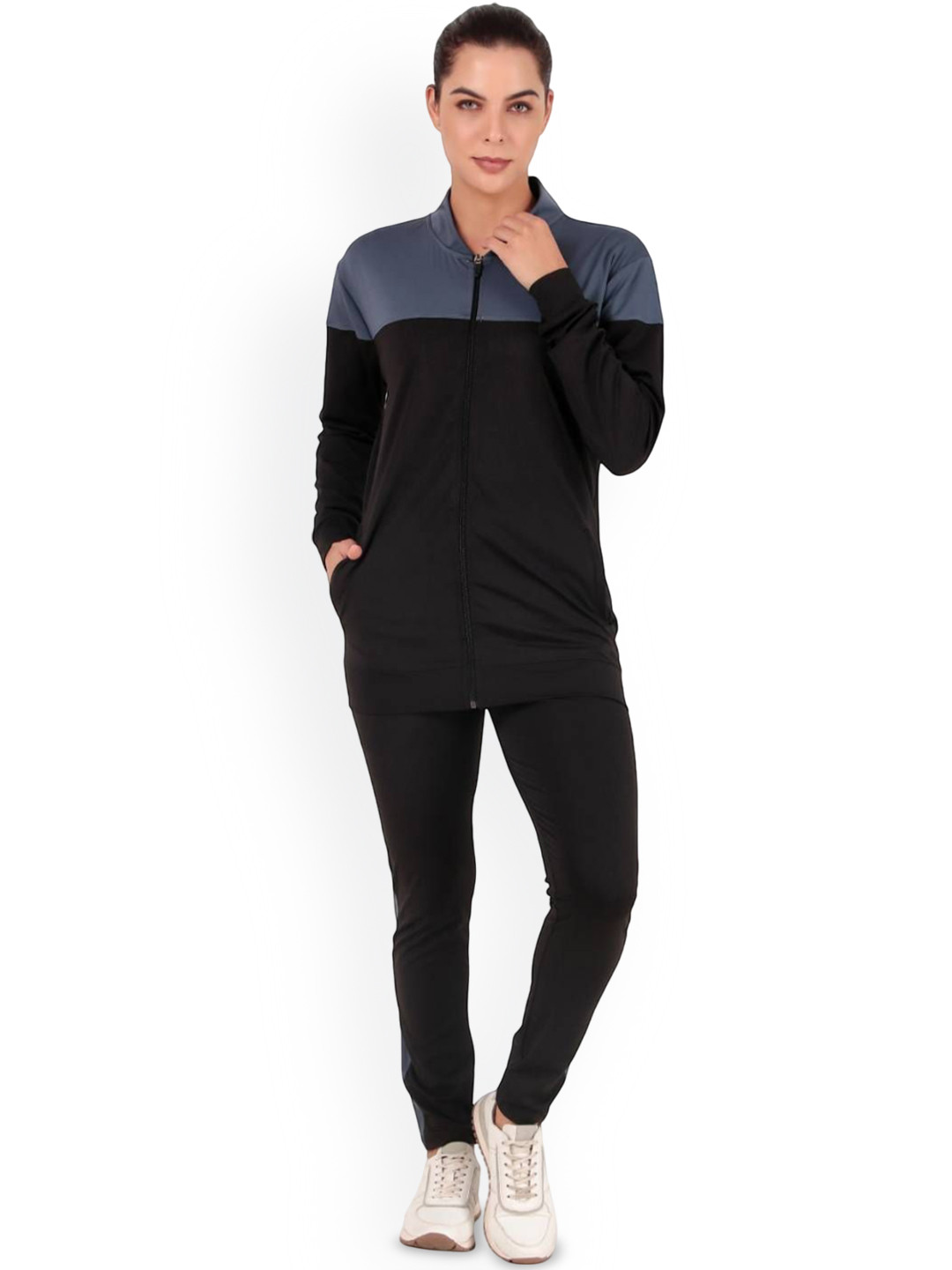 Toxic ADDICTION Women Colourblocked Mock Collar Neck Tracksuit
