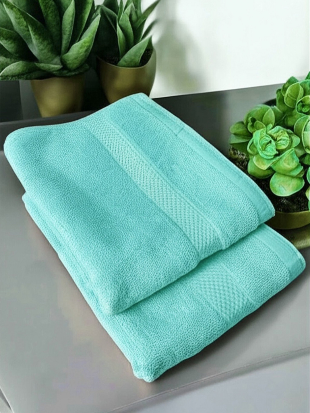 Triani 2Pcs Sea-Green Bamboo Hypoallergic Odor-Resistant Quick-Dry 450-GSM Hand Towels