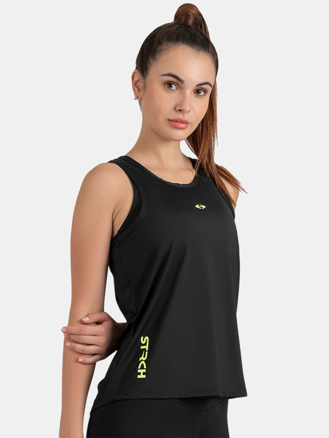 STRCH Women Solid Round Neck Sleeveless Extra Mile Club Tank Top