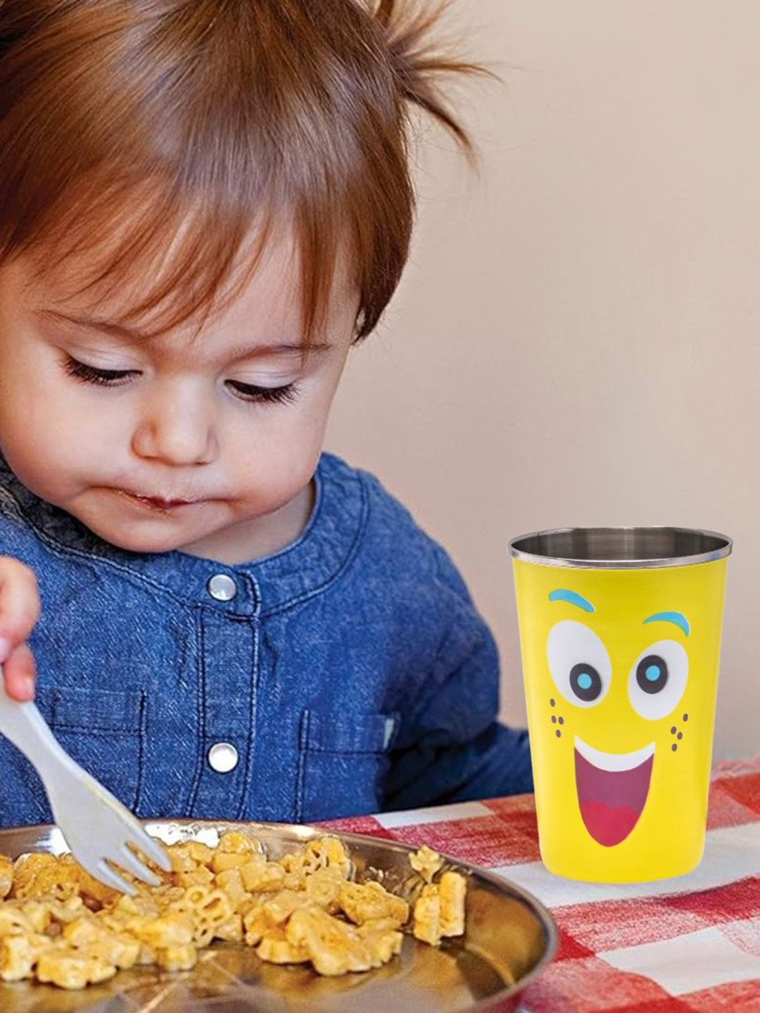 Adore Blissful Blue & Yellow Printed Stainless Steel Tumbler With Straw Lid Cap 350ml