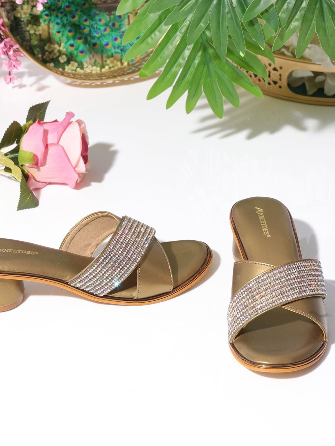 Kneetoes Women Dazzling Bronze Criss-Cross Party Sandals