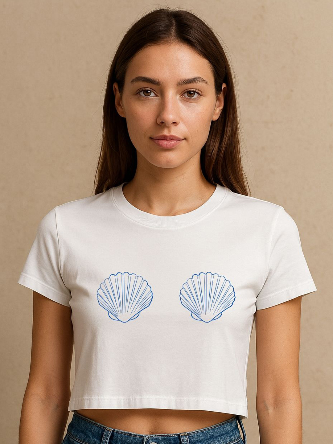 Art By Ritik Women Sea Shell Crop Tee