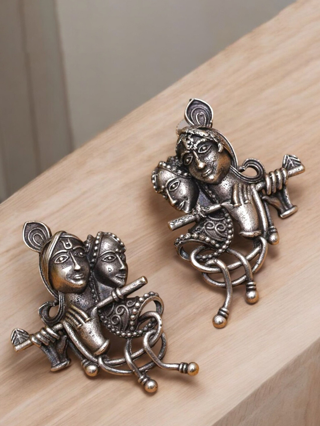 APUNKA D FASHION German Silver-Plated Radha Krishna Drop Earrings