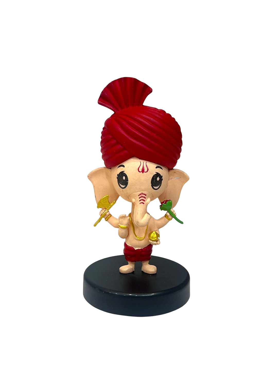 AUGEN Beige & Red Ganesh Figure Bobblehead Showpiece