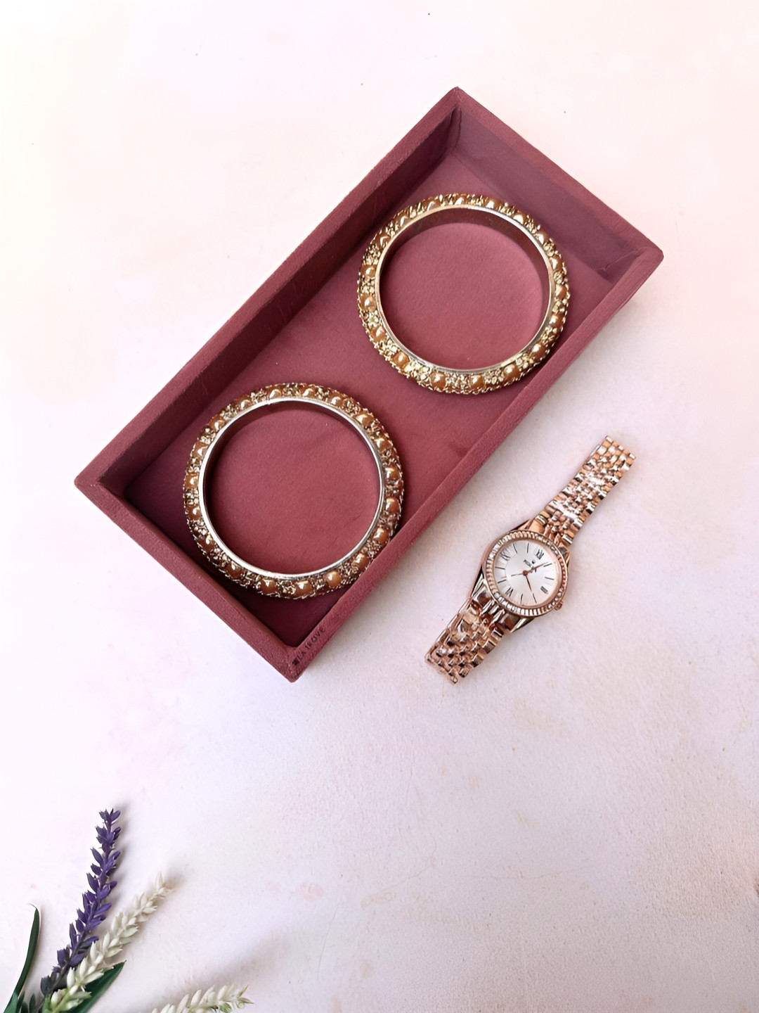 La Trove Darkpink Mini Plain Velvet Organizer Tray