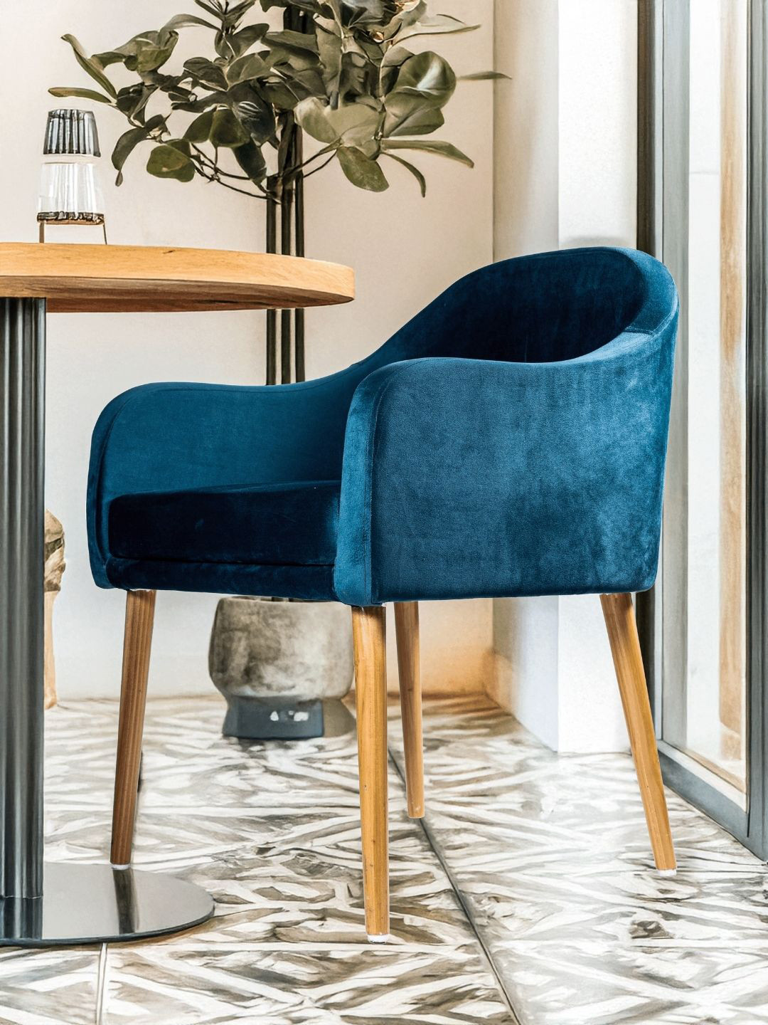 Sujan Carnival Funiture Brown & Blue Wooden Living Room Chair