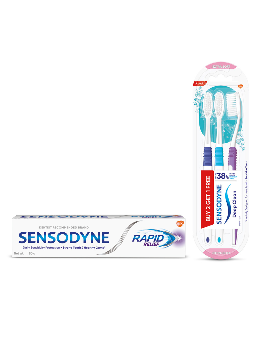 Sensodyne Set Of Rapid Relief Sensitive Toothpaste & 3 Pcs Toothbrush