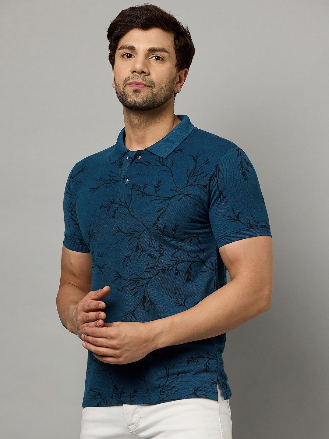 Zigo Leaf Printed Polo Collar Short Sleeves Casual T-shirt