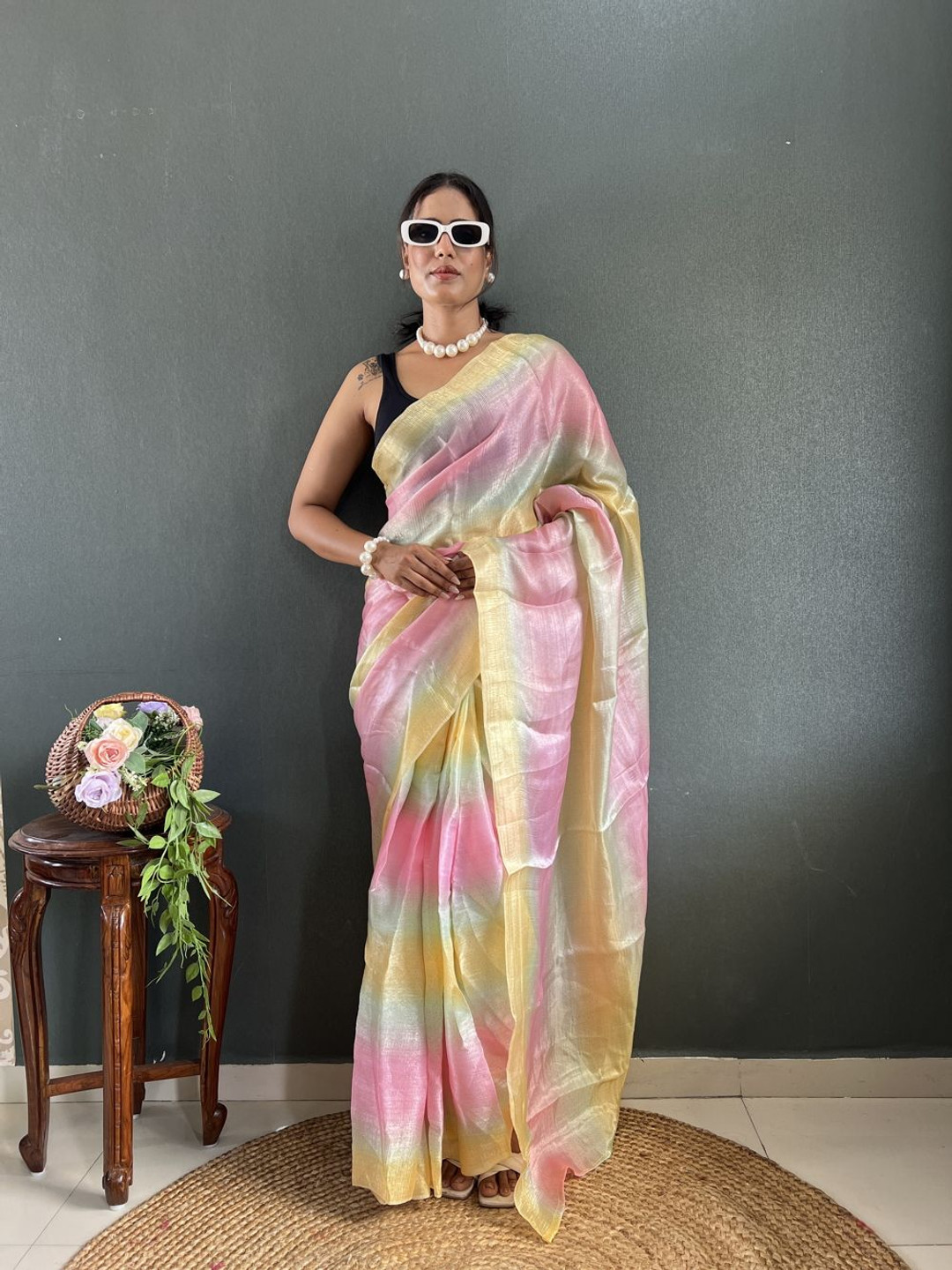 KAYOMMI Ombre Dyed Nylon Regular Saree