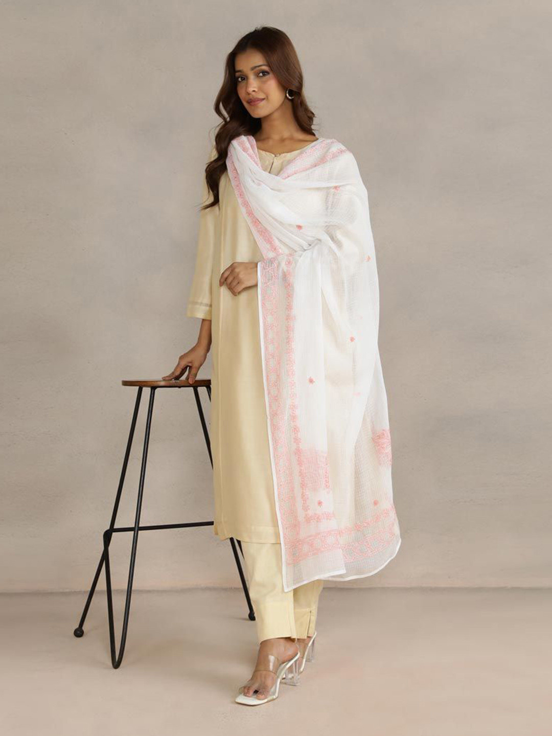 Fabindia Embroidered Chickankari Cotton Silk Dupatta