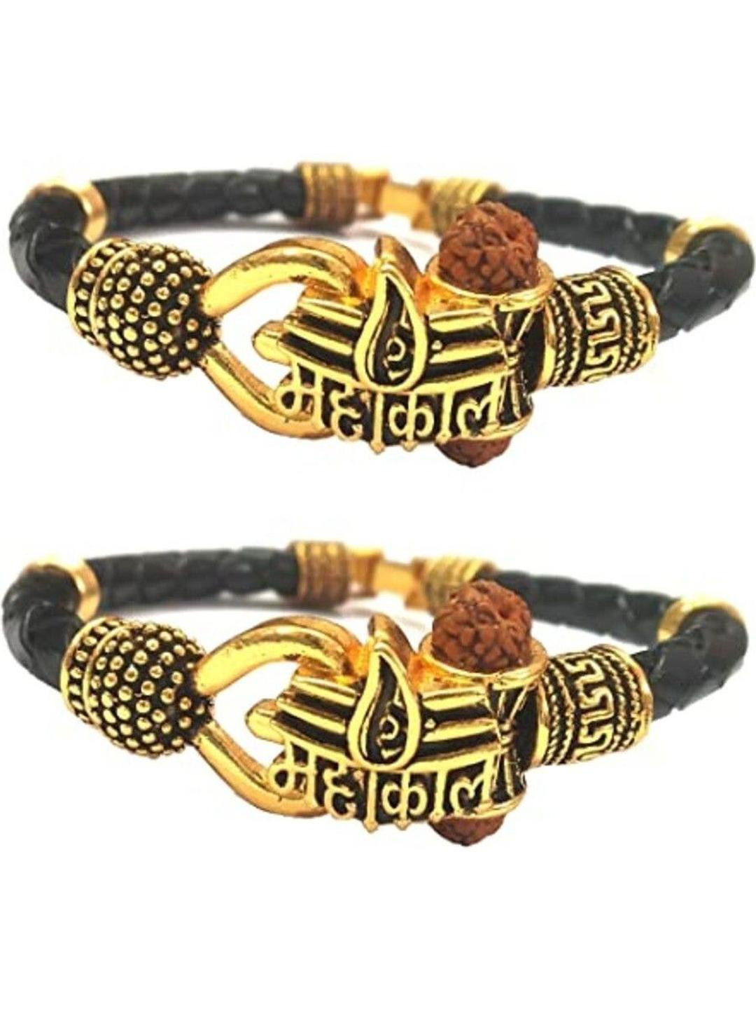 Divine souvenirs Unisex Set Of 2 Gold-Plated Leather Wraparound Bracelets