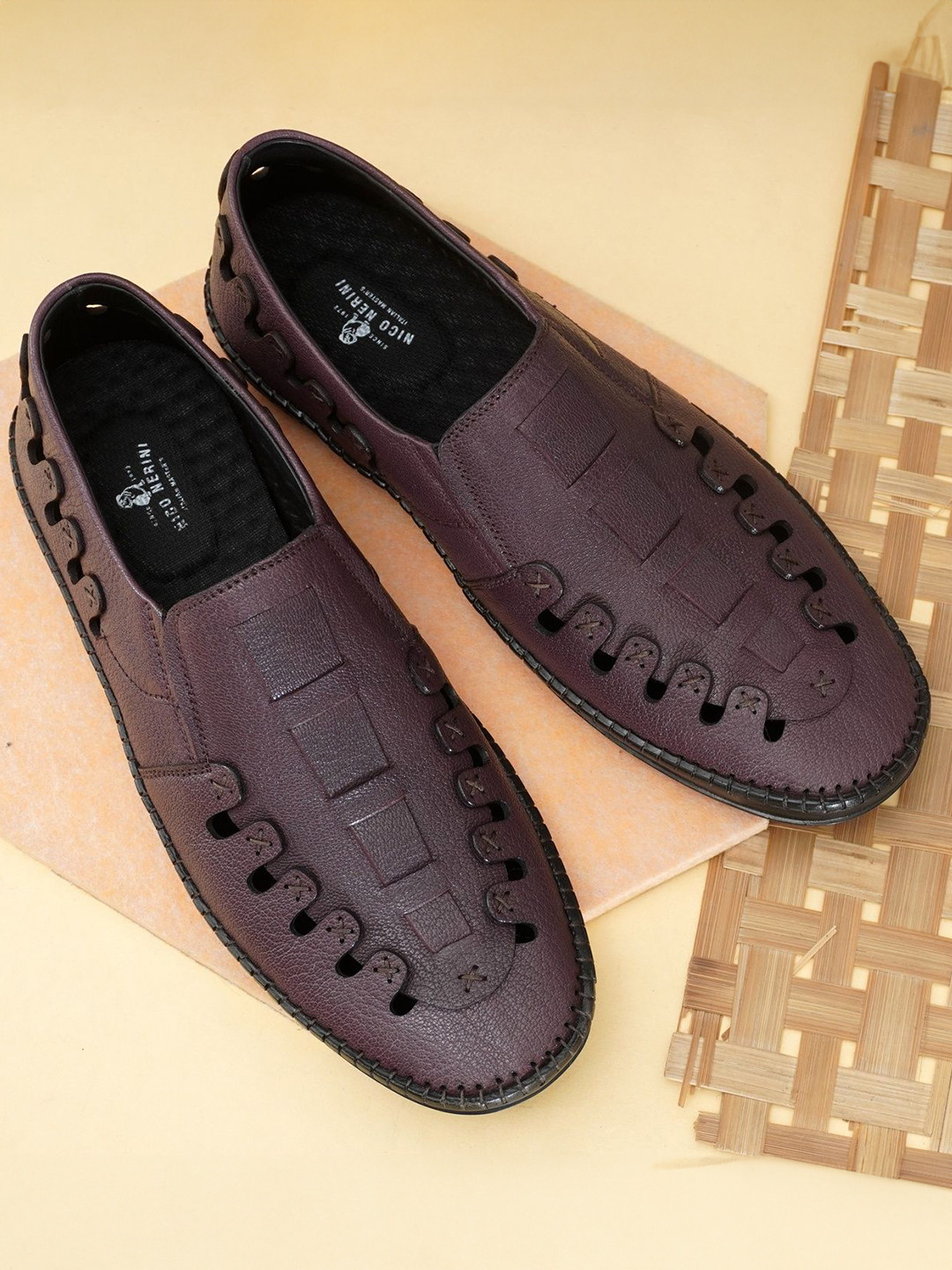 NICO NERINI Men Leather Shoe-Style Sandals