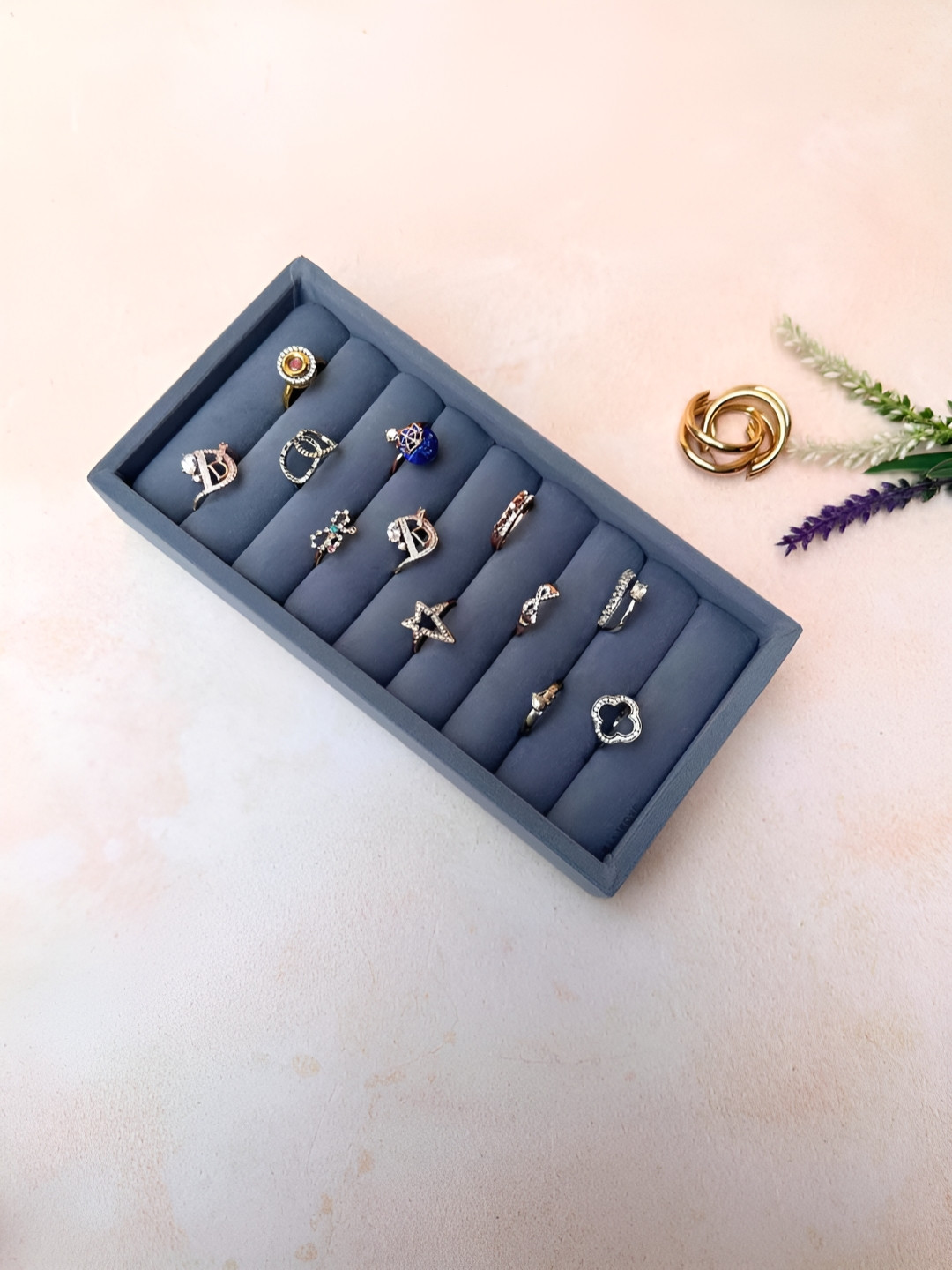 La Trove Grey Mini Ring Velvet Organizer Tray