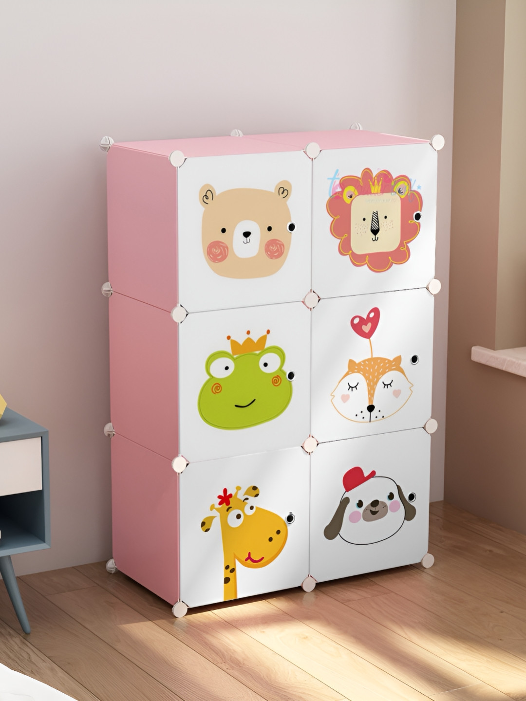 Butterthief Pink & White Cartoon Printed 6-Cubes Waterproof Collapsible Wardrobe