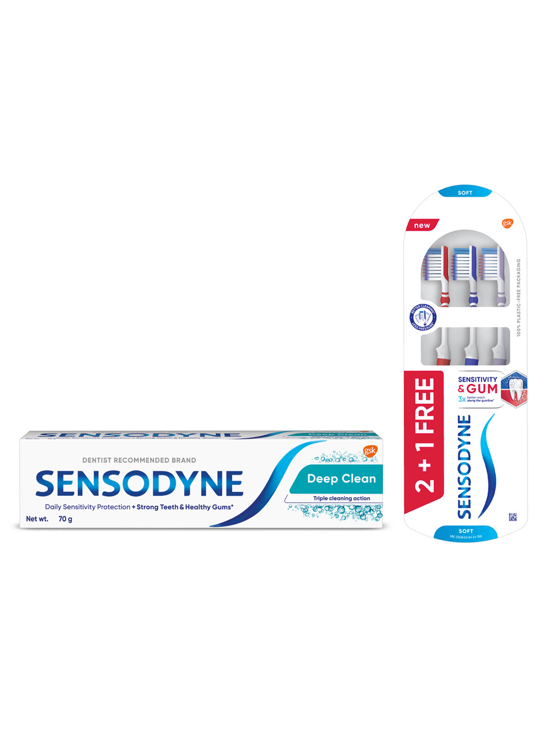Sensodyne Set Of Deep Clean Toothpaste & Toothbrush - Buy 2 Get 1 Free