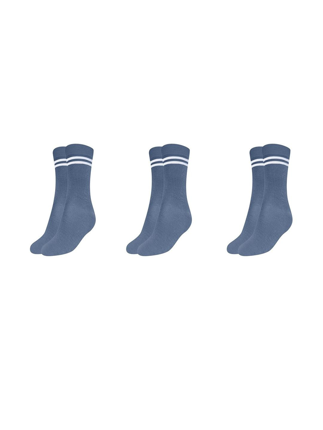 MUKHAKSH Boys Pack of 3 Pairs Grey Socks with White Stripes Border