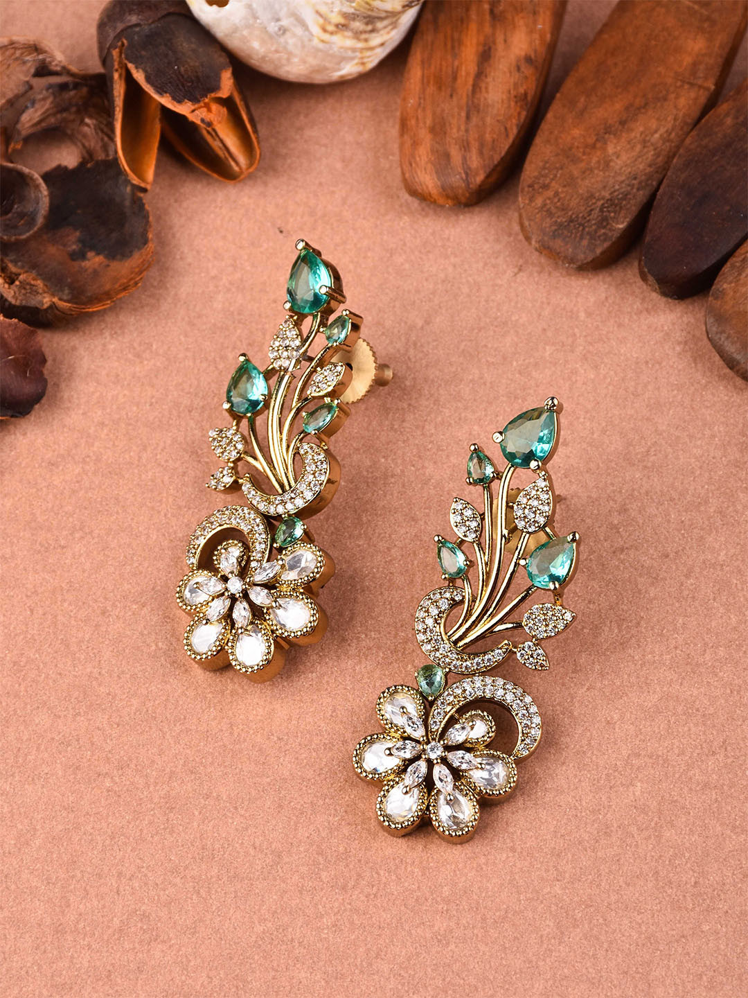 Reenisaa Kundan Studded Petal Shine Floral Drop Earrings