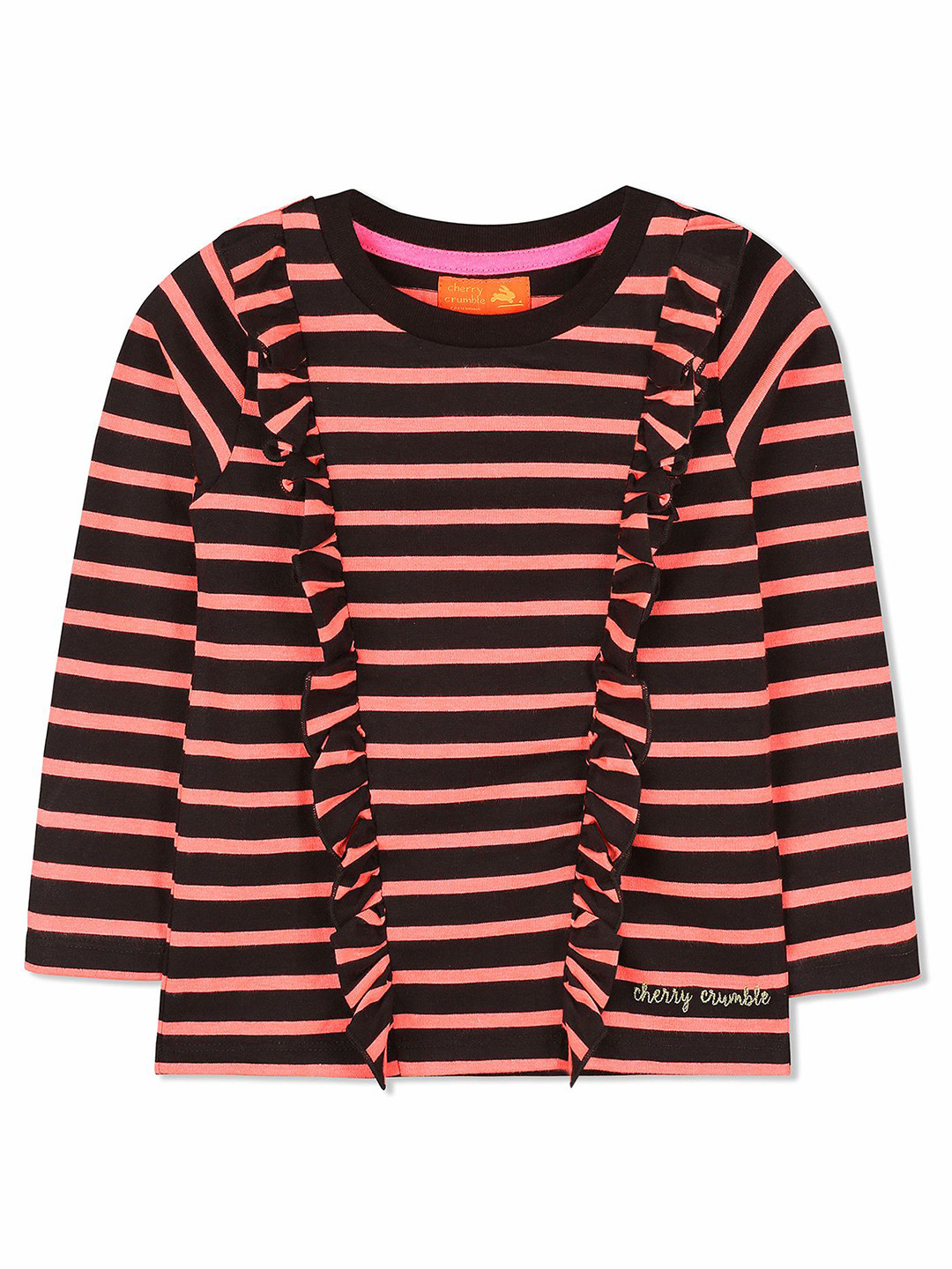 Cherry Crumble Girls Striped Ruffle Cotton Top
