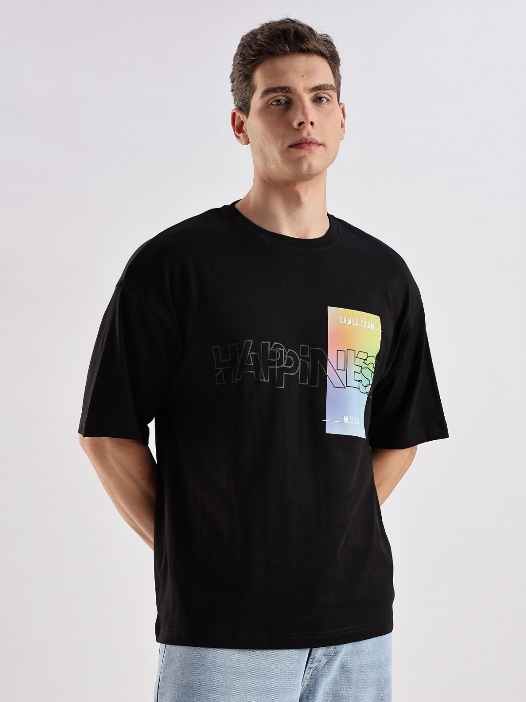 Mast & Harbour Men Graphic Printed Round Neck Pure Cotton Oversized T-shirt
